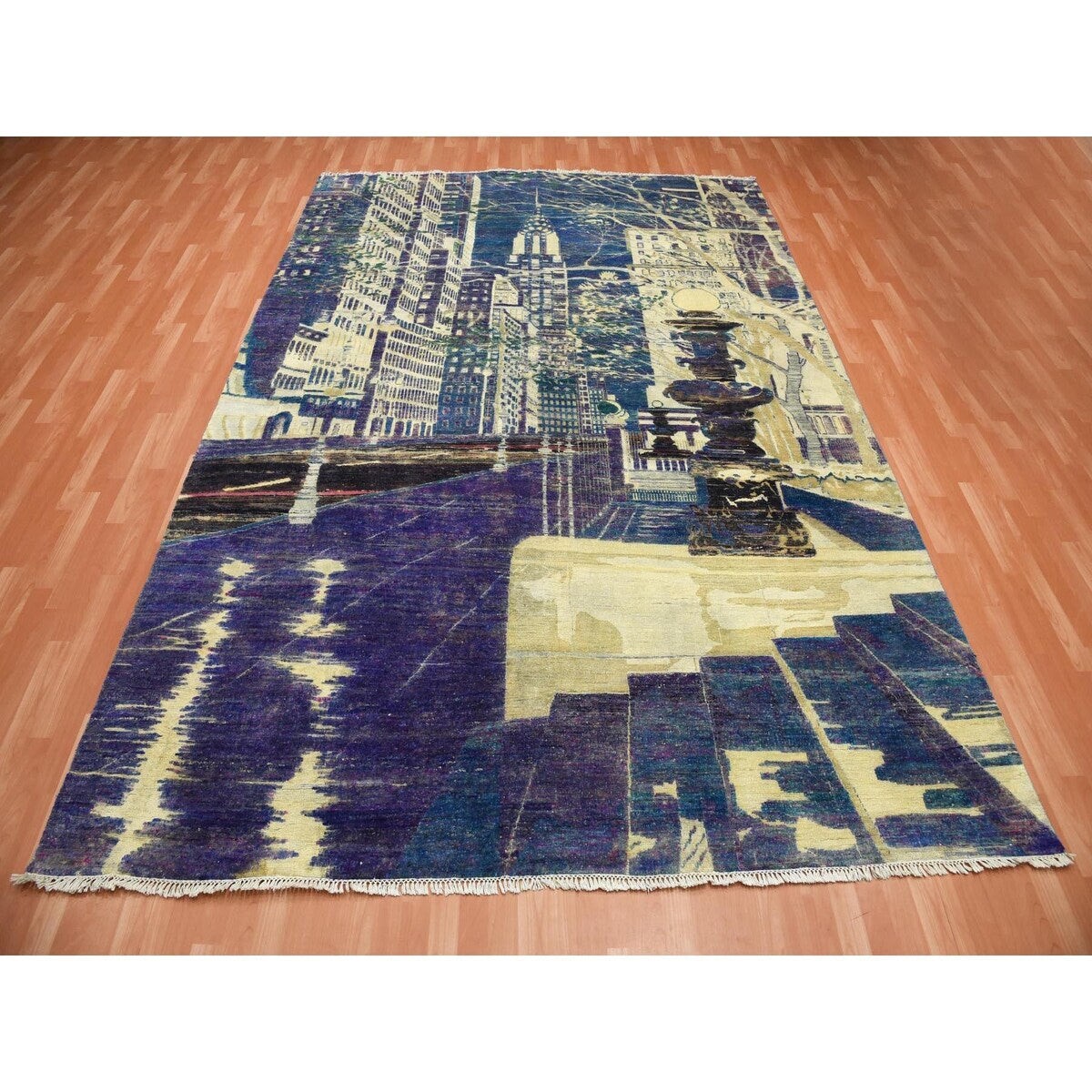 Hand Knotted Purple Modern and Contemporary with Wool & Silk Oriental Rug (8'8" x 12'1") - 8'8" x 12'1"