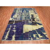 Hand Knotted Purple Modern and Contemporary with Wool & Silk Oriental Rug (8'8" x 12'1") - 8'8" x 12'1"