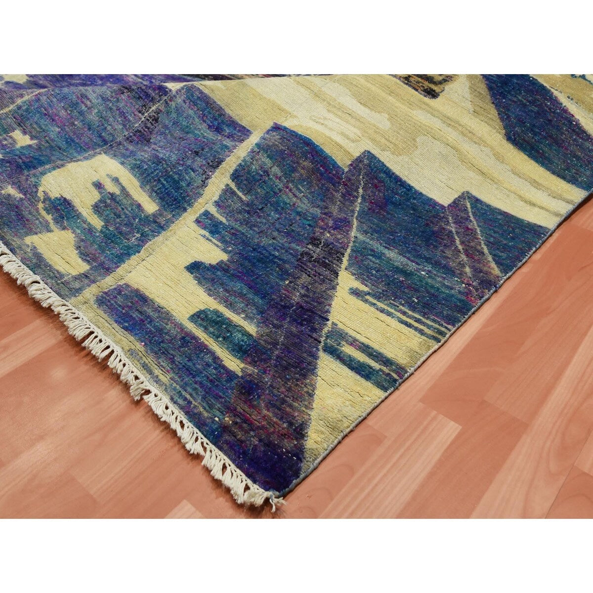 Hand Knotted Purple Modern and Contemporary with Wool & Silk Oriental Rug (8'8" x 12'1") - 8'8" x 12'1"