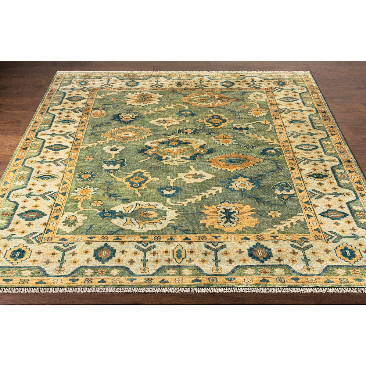Hand-Knotted Rafael Border New Zealand Wool Area Rug - 10' x 14'