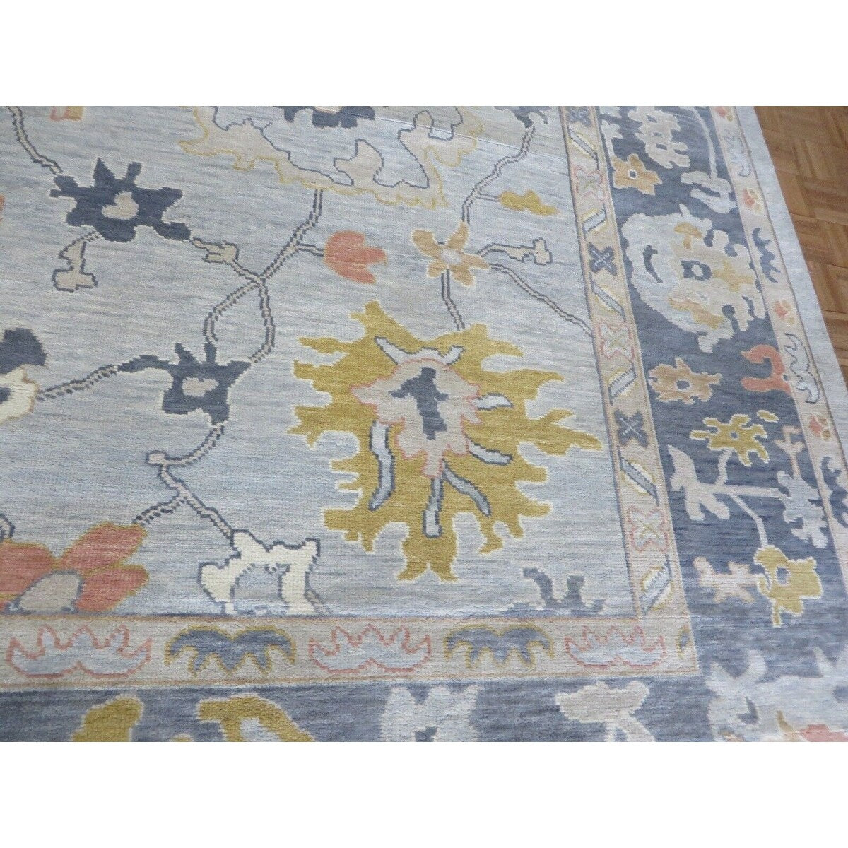 Hand Knotted Seafoam Blue Oushak with Wool Oriental Rug (12' x 12'1") - 12' x 12'1"