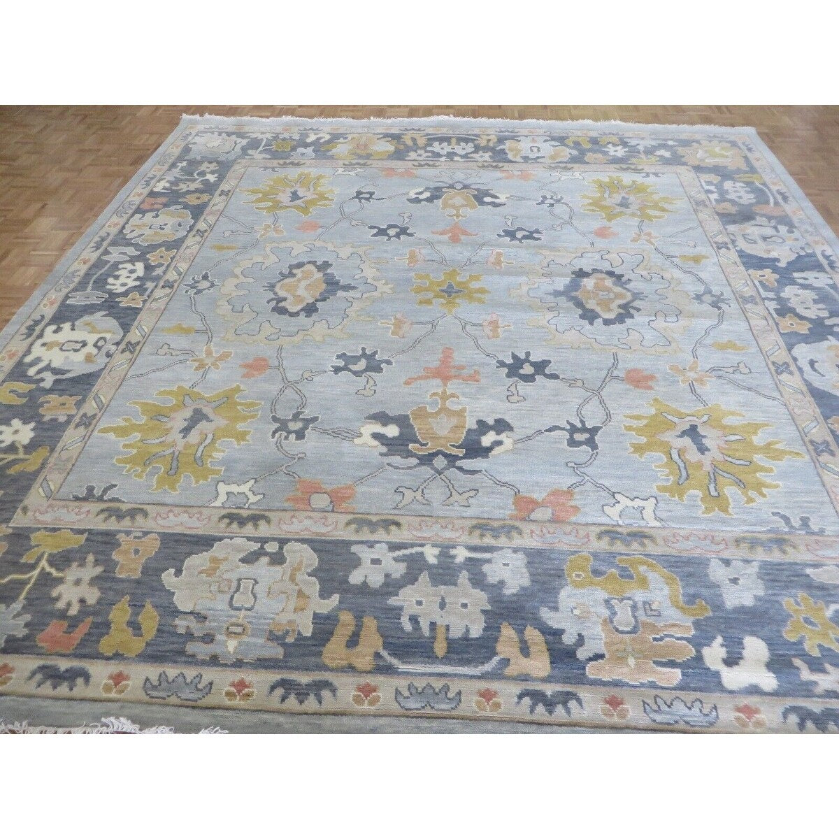 Hand Knotted Seafoam Blue Oushak with Wool Oriental Rug (12' x 12'1") - 12' x 12'1"