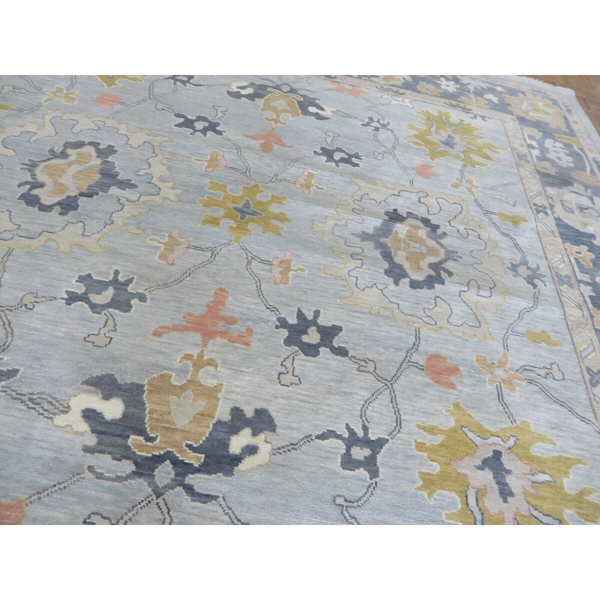 Hand Knotted Seafoam Blue Oushak with Wool Oriental Rug (12' x 12'1") - 12' x 12'1"