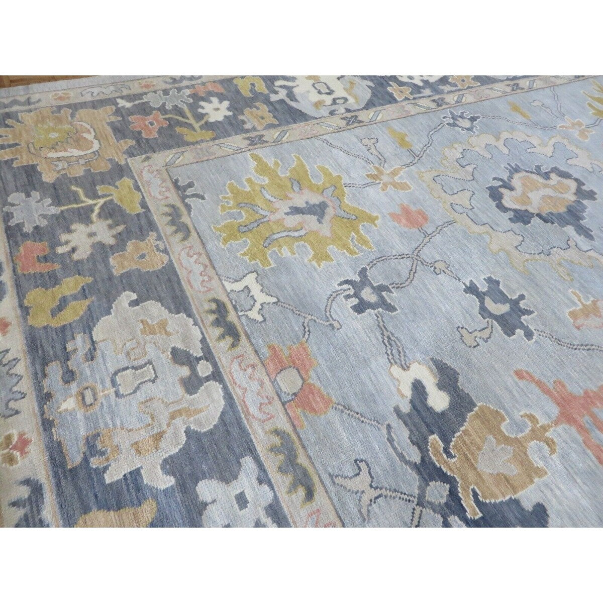 Hand Knotted Seafoam Blue Oushak with Wool Oriental Rug (12' x 12'1") - 12' x 12'1"