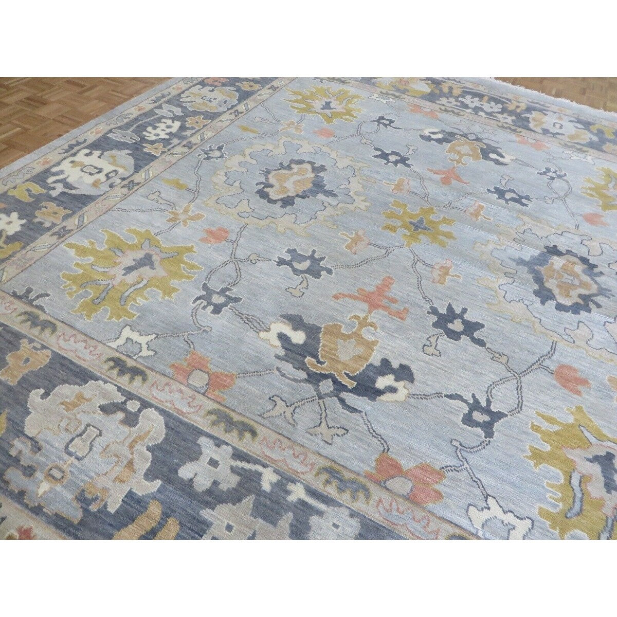 Hand Knotted Seafoam Blue Oushak with Wool Oriental Rug (12' x 12'1") - 12' x 12'1"