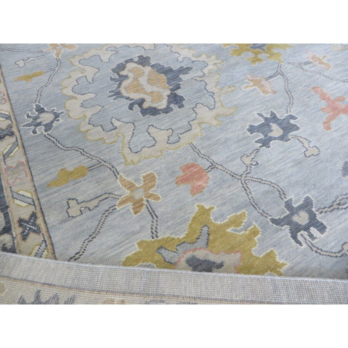 Hand Knotted Seafoam Blue Oushak with Wool Oriental Rug (12' x 12'1") - 12' x 12'1"