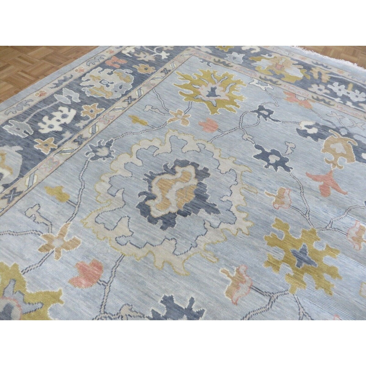 Hand Knotted Seafoam Blue Oushak with Wool Oriental Rug (12' x 12'1") - 12' x 12'1"