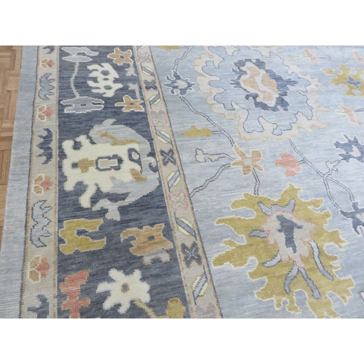 Hand Knotted Seafoam Blue Oushak with Wool Oriental Rug (12' x 12'1") - 12' x 12'1"