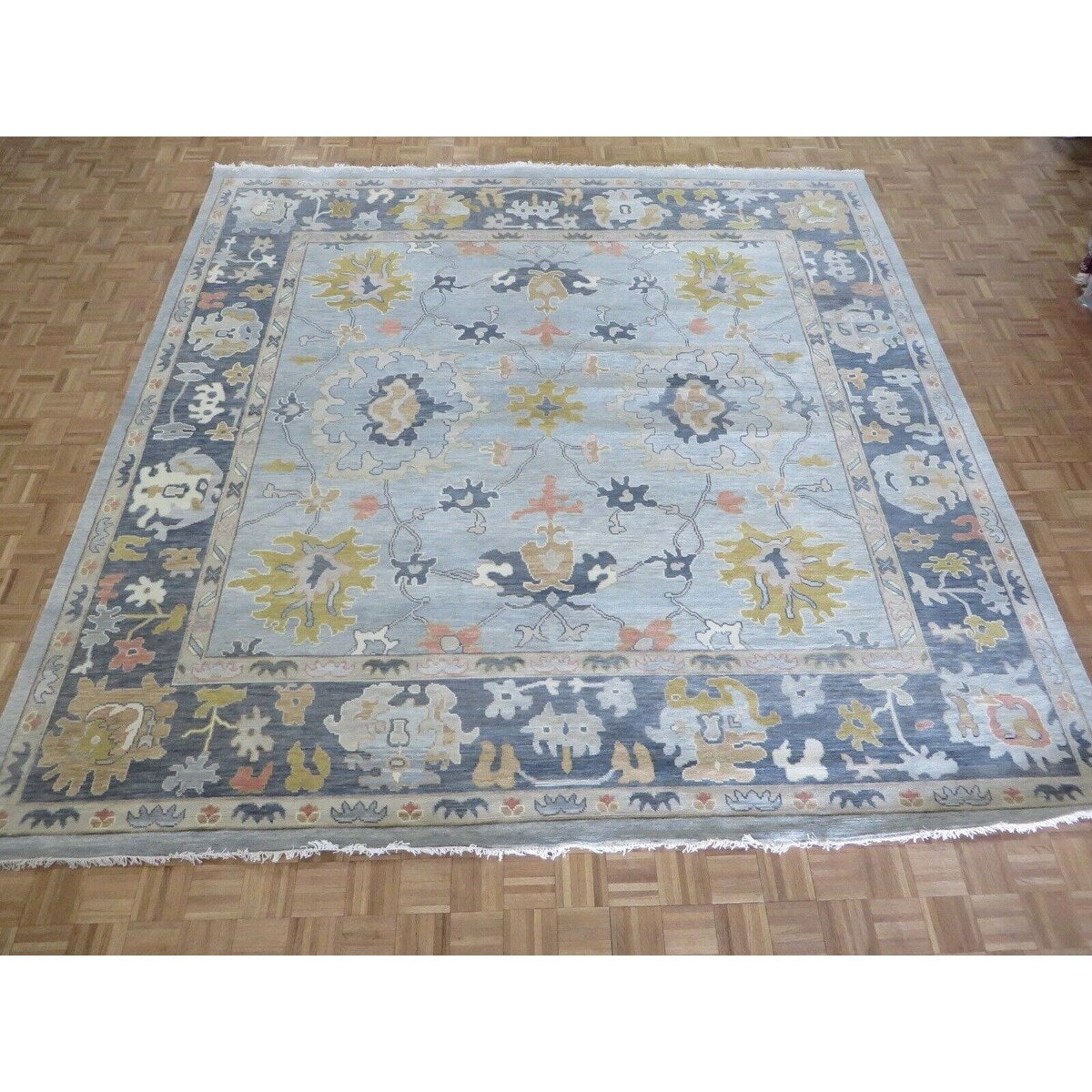 Hand Knotted Seafoam Blue Oushak with Wool Oriental Rug (12' x 12'1") - 12' x 12'1"