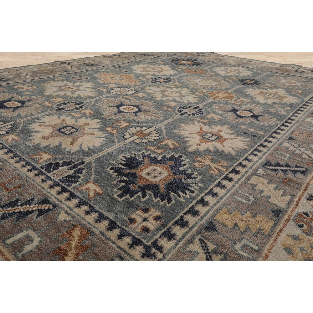 Hand Knotted Slate,Taupe Oushak Wool Arts & Crafts Oriental Area Rug - 7' 11'' x 10'