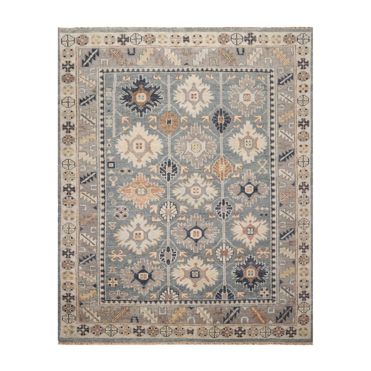 Hand Knotted Slate,Taupe Oushak Wool Arts & Crafts Oriental Area Rug - 7' 11'' x 10'