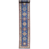 Hand-Knotted Super Kazak Blue Tribal Design Runner Rug (2'8x17'5)