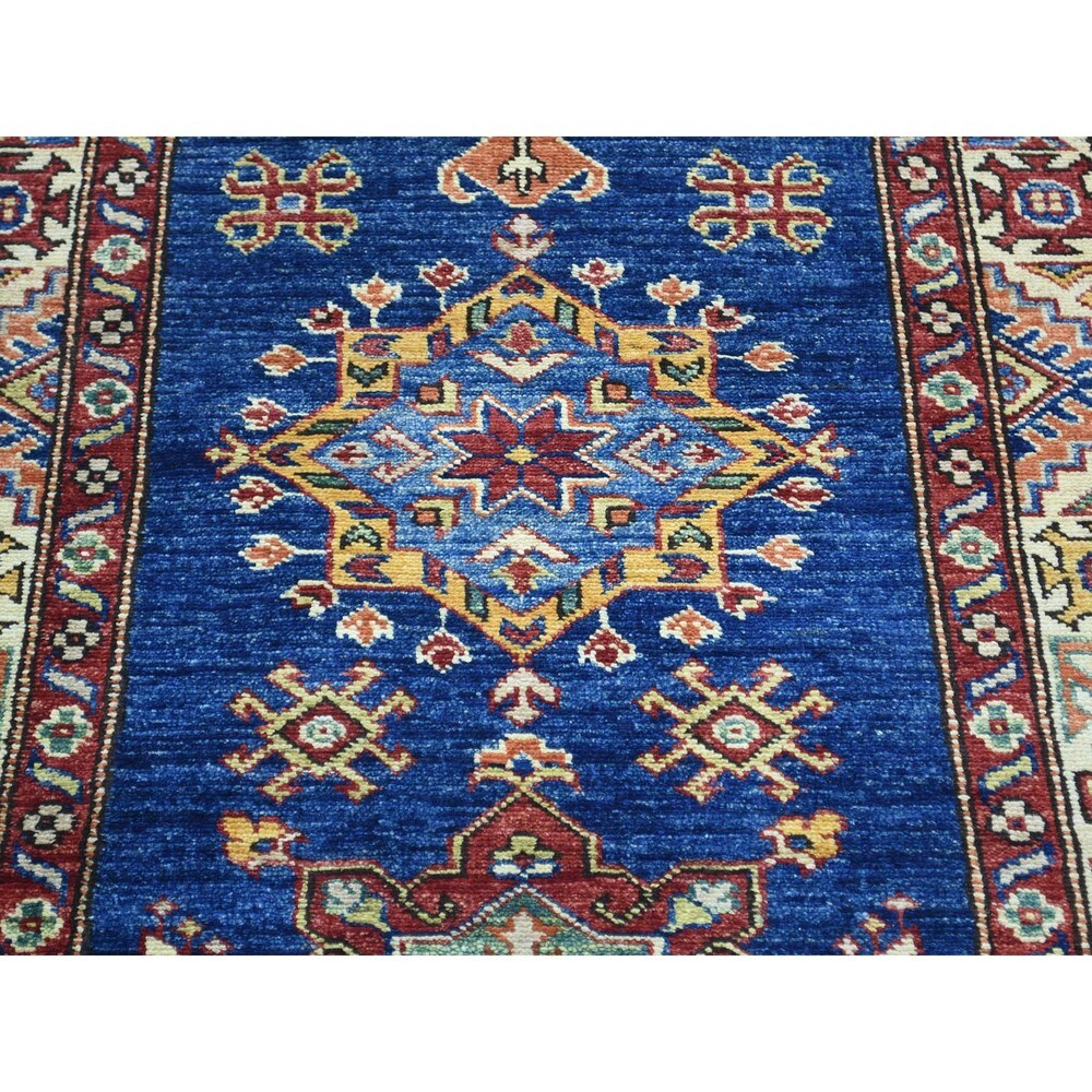 Hand-Knotted Super Kazak Blue Tribal Design Runner Rug (2'8x17'5)