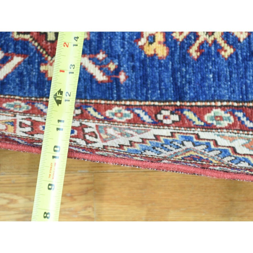 Hand-Knotted Super Kazak Blue Tribal Design Runner Rug (2'8x17'5)