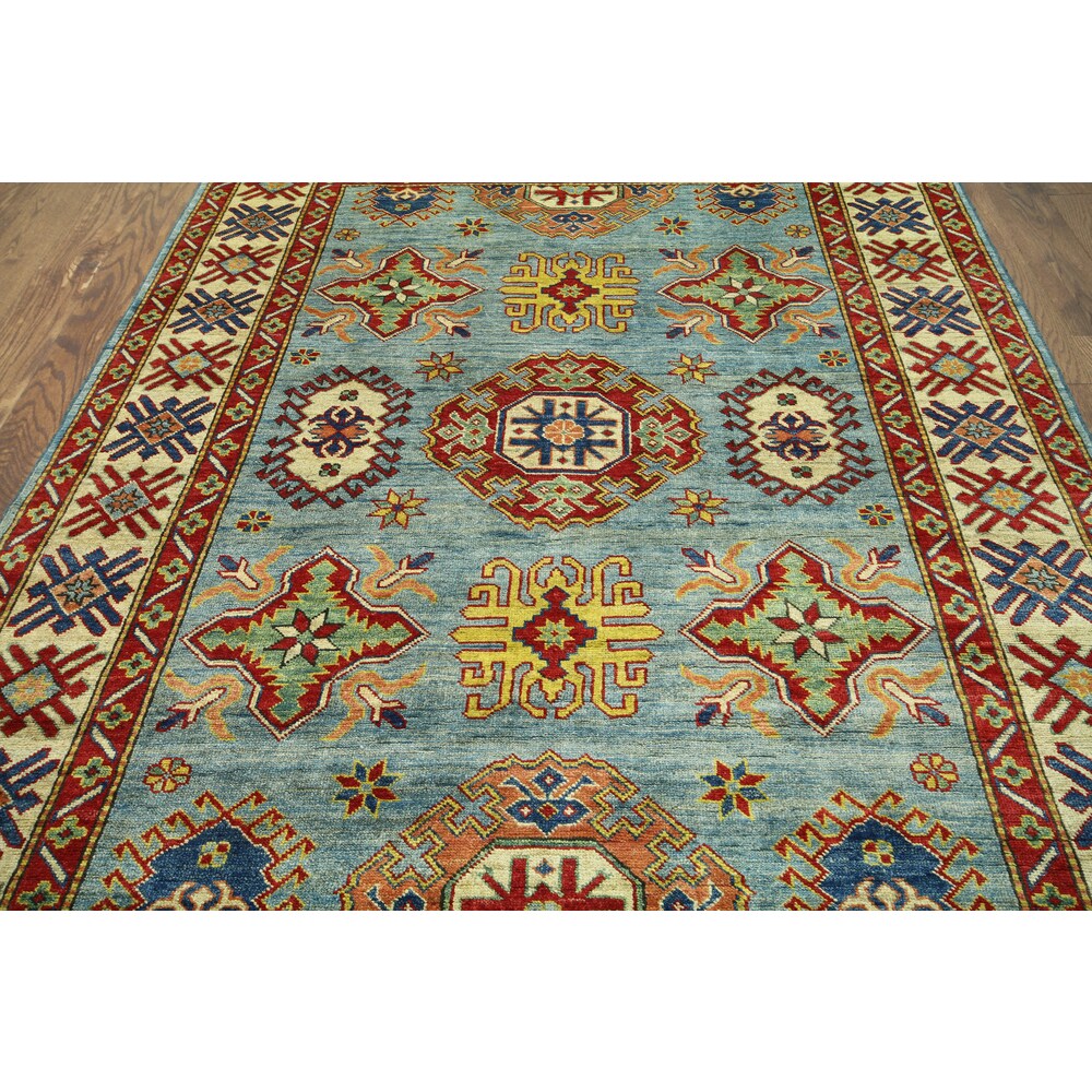 Hand-knotted Super Kazak Blue Wool Area Rug (5'9 x 7'11)