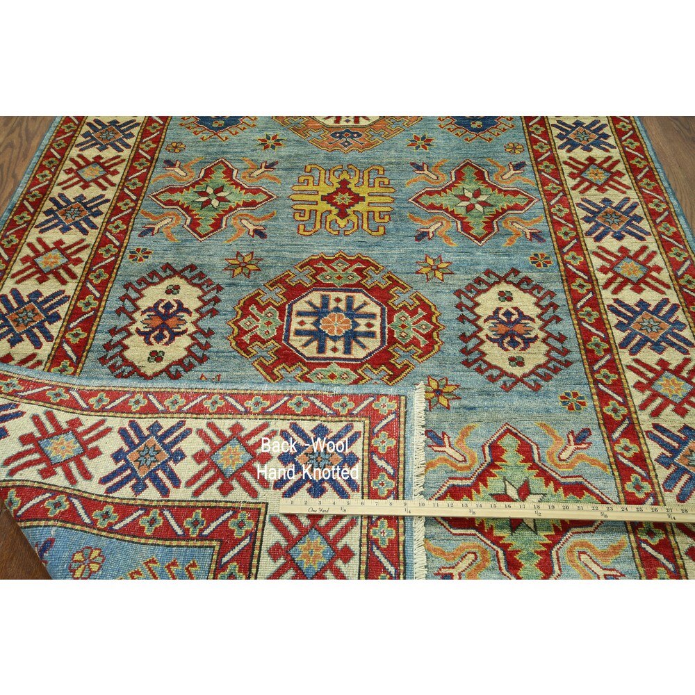 Hand-knotted Super Kazak Blue Wool Area Rug (5'9 x 7'11)