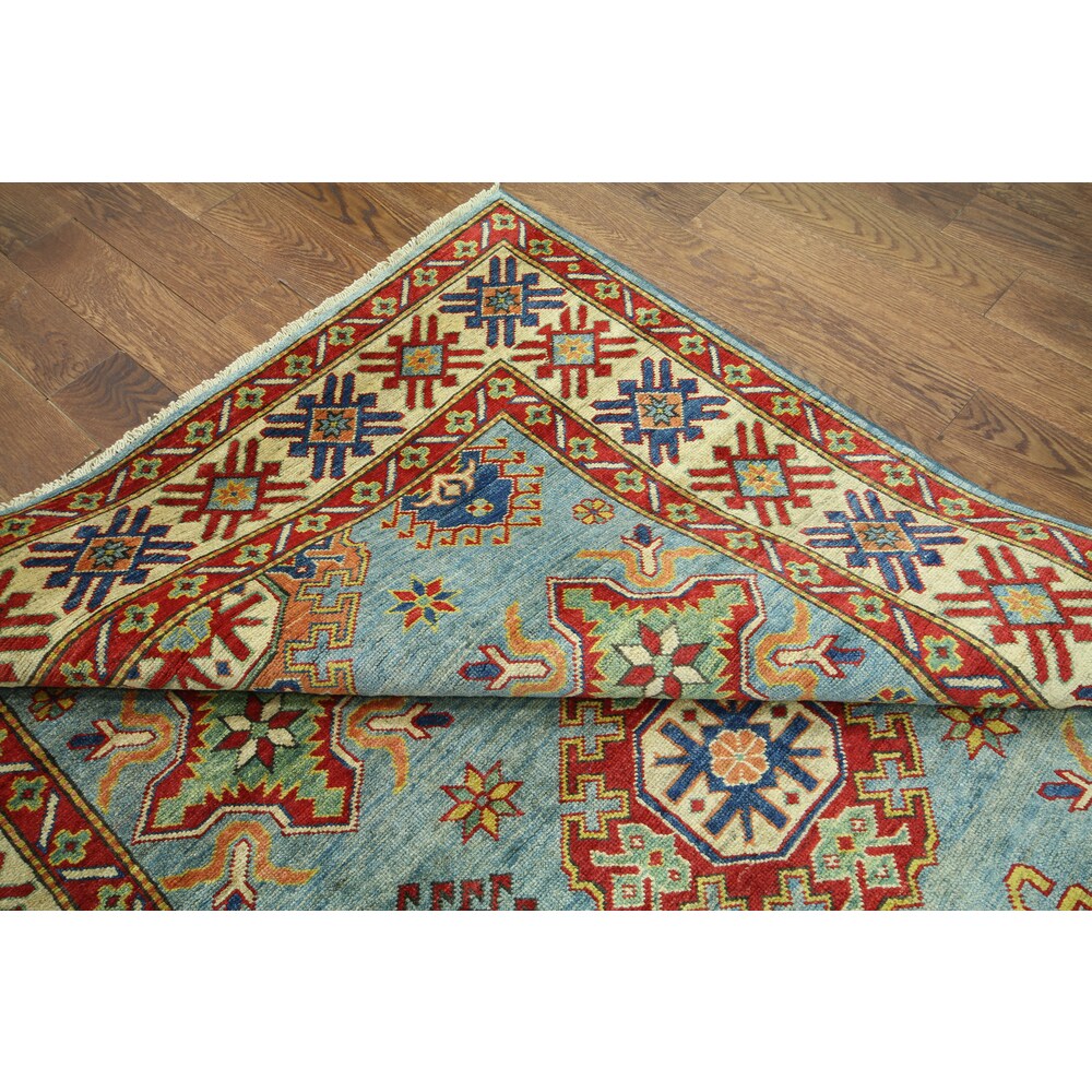 Hand-knotted Super Kazak Blue Wool Area Rug (5'9 x 7'11)