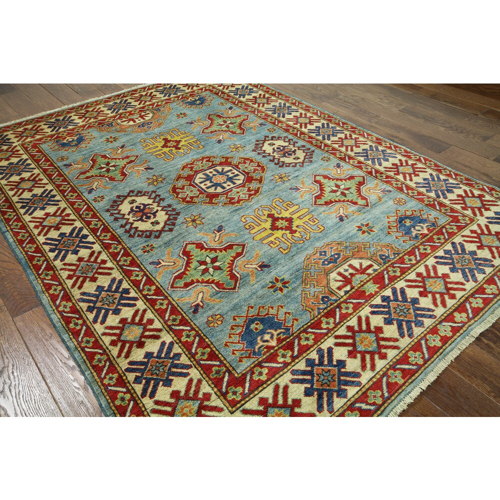 Hand-knotted Super Kazak Blue Wool Area Rug (5'9 x 7'11)