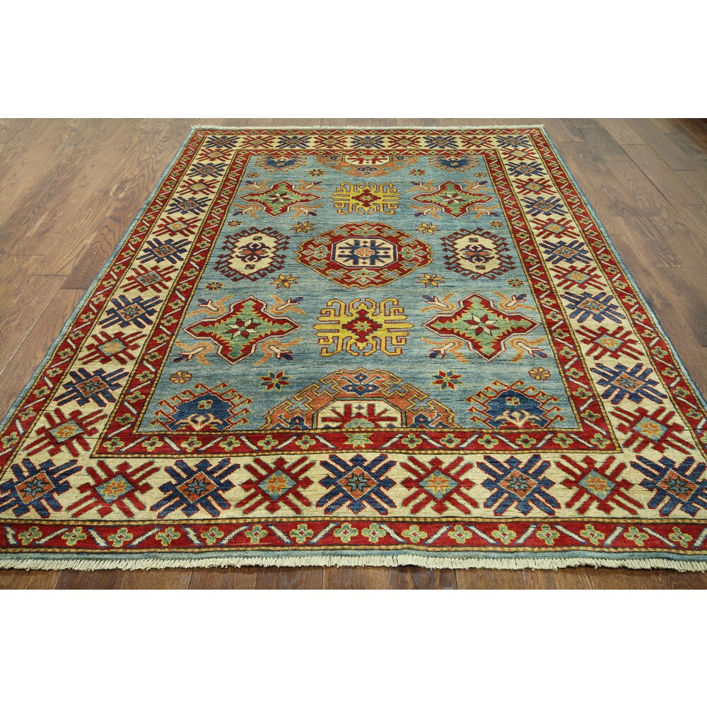 Hand-knotted Super Kazak Blue Wool Area Rug (5'9 x 7'11)