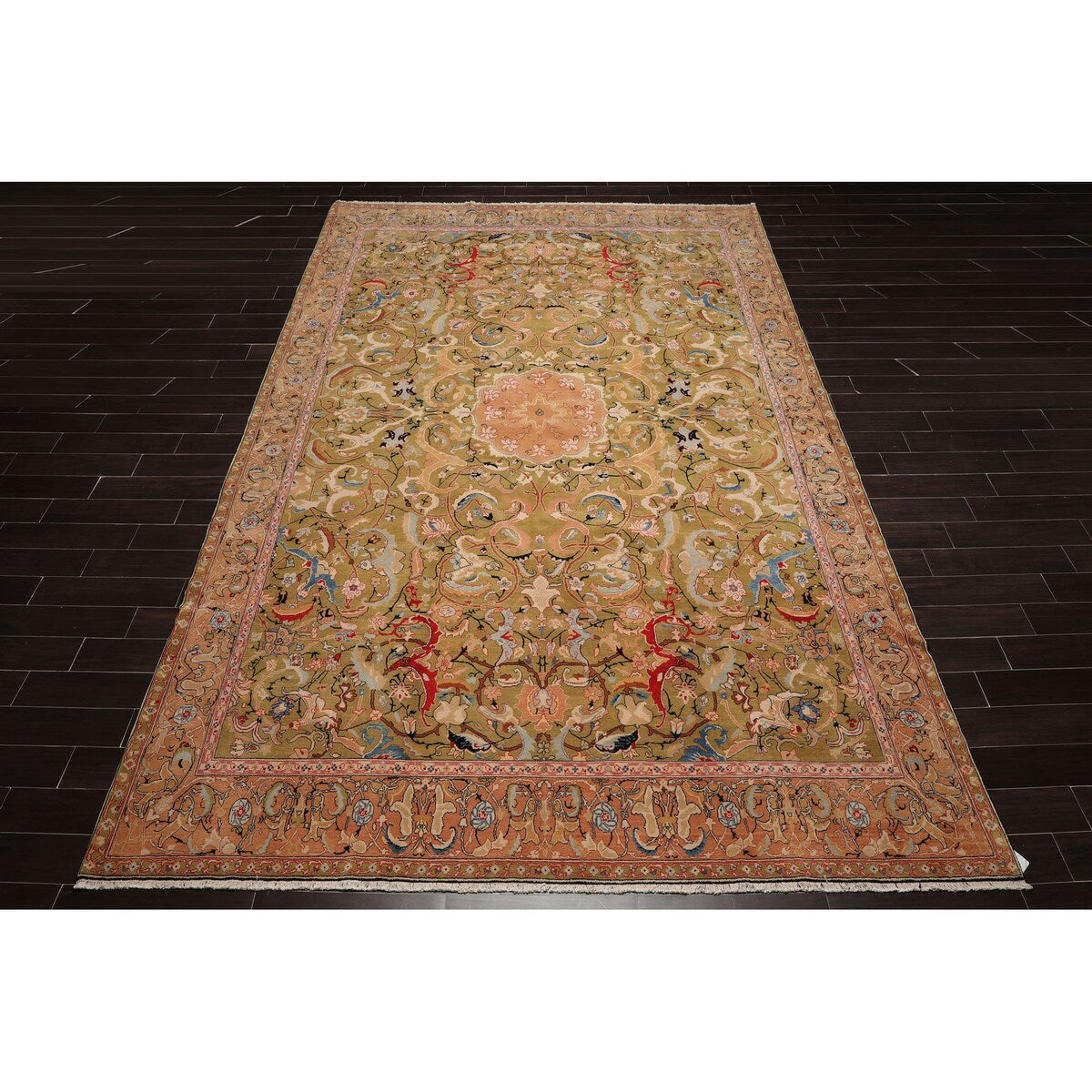 Hand Knotted Superfine 200 KPSI Pistacchio,Rose Oriental Area Rug Wool Traditional Oriental Area Rug (10x14) - 9'9" x 13'9"