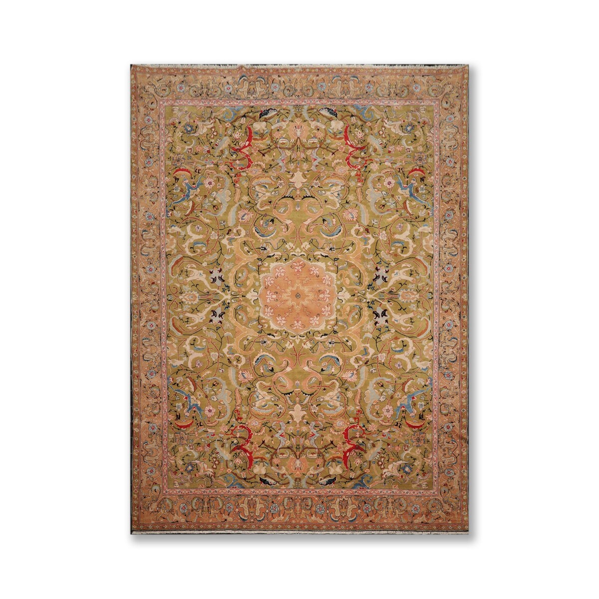 Hand Knotted Superfine 200 KPSI Pistacchio,Rose Oriental Area Rug Wool Traditional Oriental Area Rug (10x14) - 9'9" x 13'9"