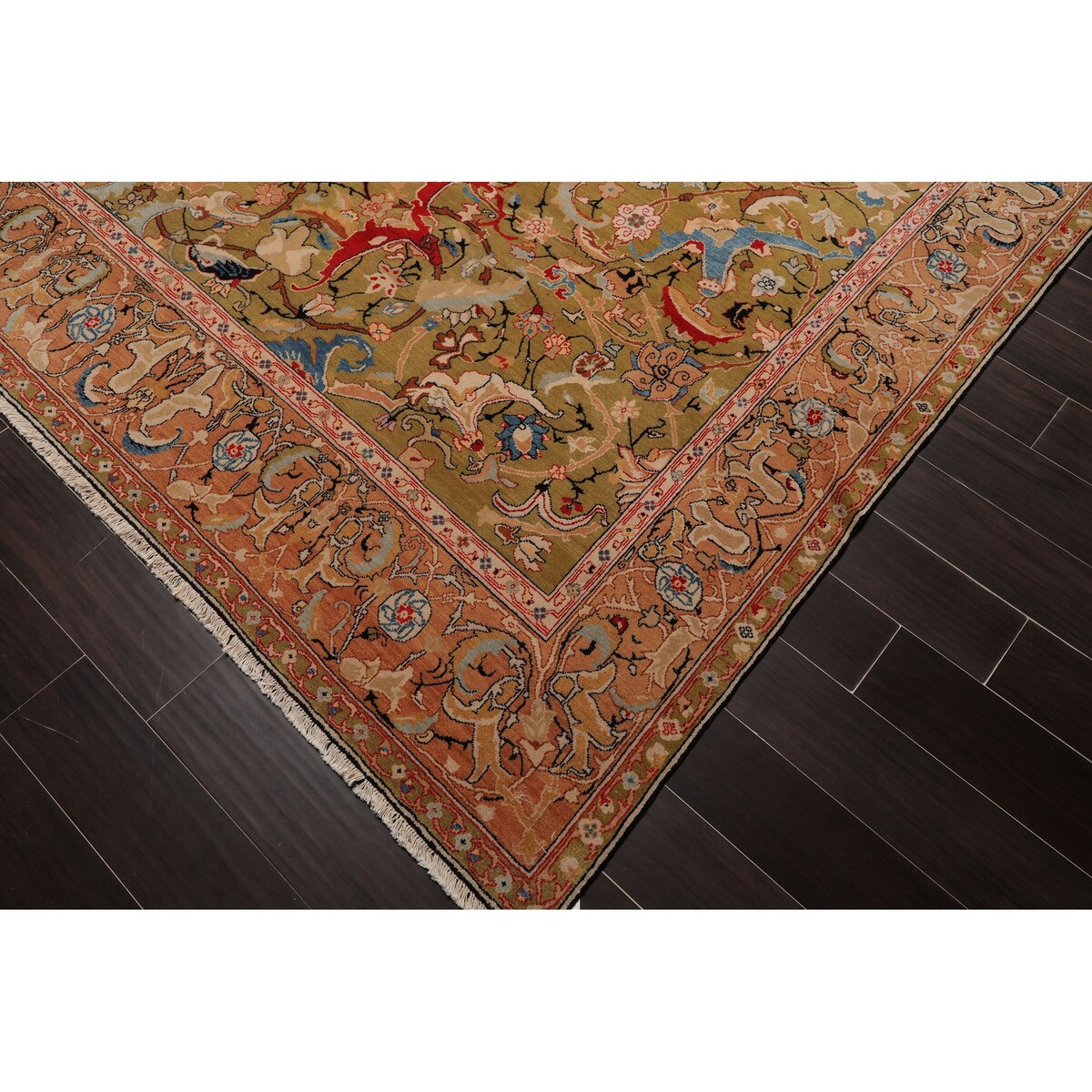 Hand Knotted Superfine 200 KPSI Pistacchio,Rose Oriental Area Rug Wool Traditional Oriental Area Rug (10x14) - 9'9" x 13'9"
