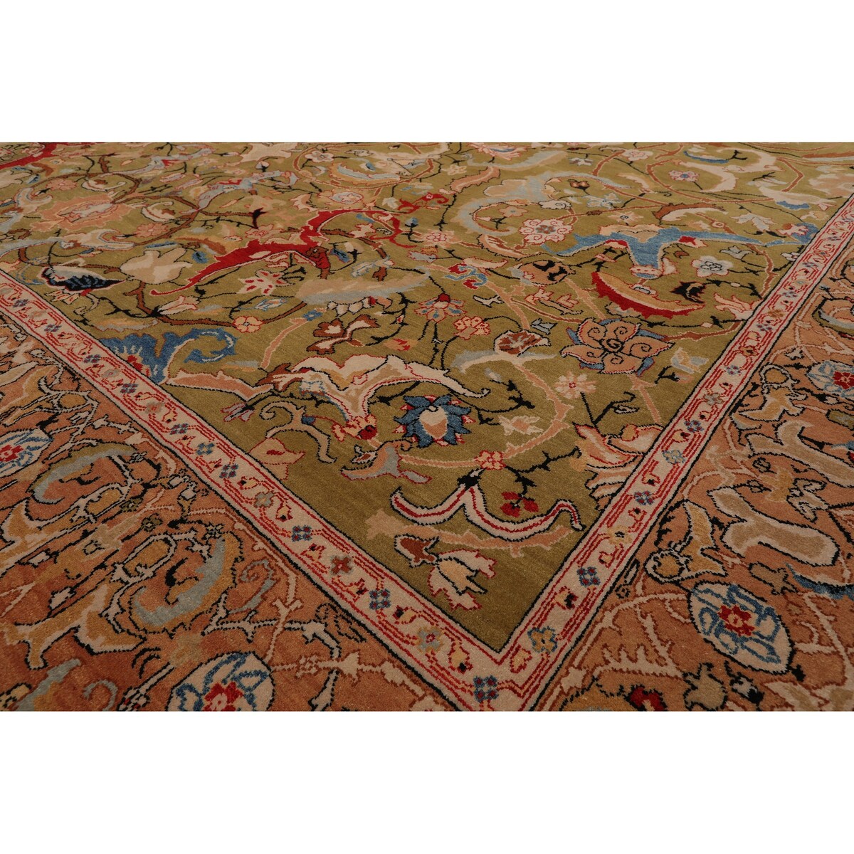 Hand Knotted Superfine 200 KPSI Pistacchio,Rose Oriental Area Rug Wool Traditional Oriental Area Rug (10x14) - 9'9" x 13'9"