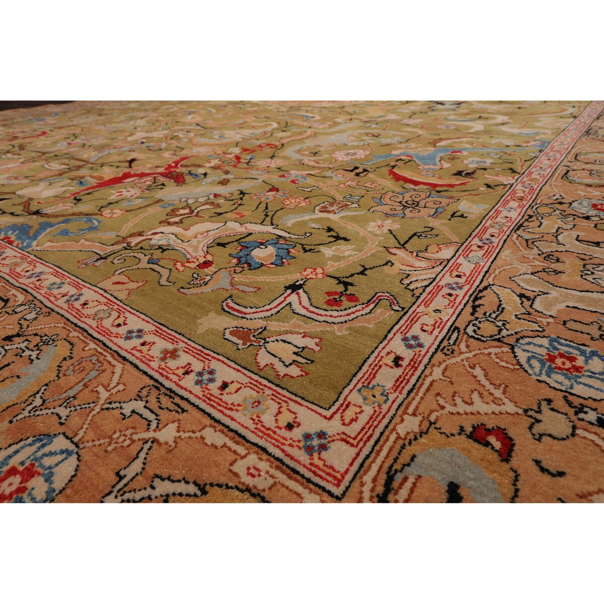 Hand Knotted Superfine 200 KPSI Pistacchio,Rose Oriental Area Rug Wool Traditional Oriental Area Rug (10x14) - 9'9" x 13'9"