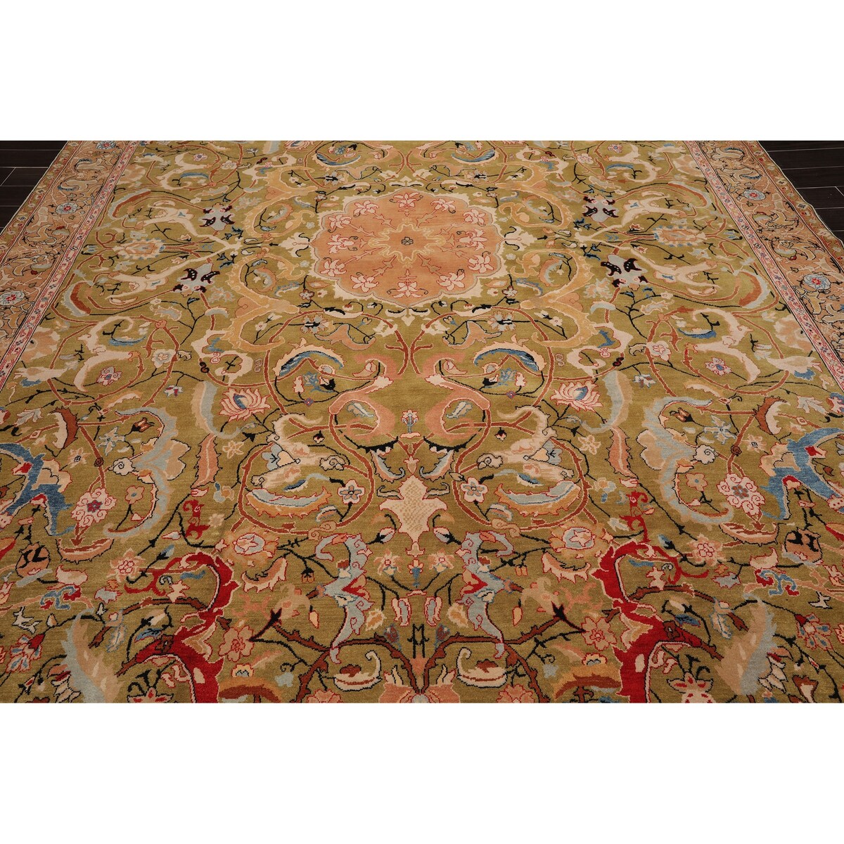 Hand Knotted Superfine 200 KPSI Pistacchio,Rose Oriental Area Rug Wool Traditional Oriental Area Rug (10x14) - 9'9" x 13'9"