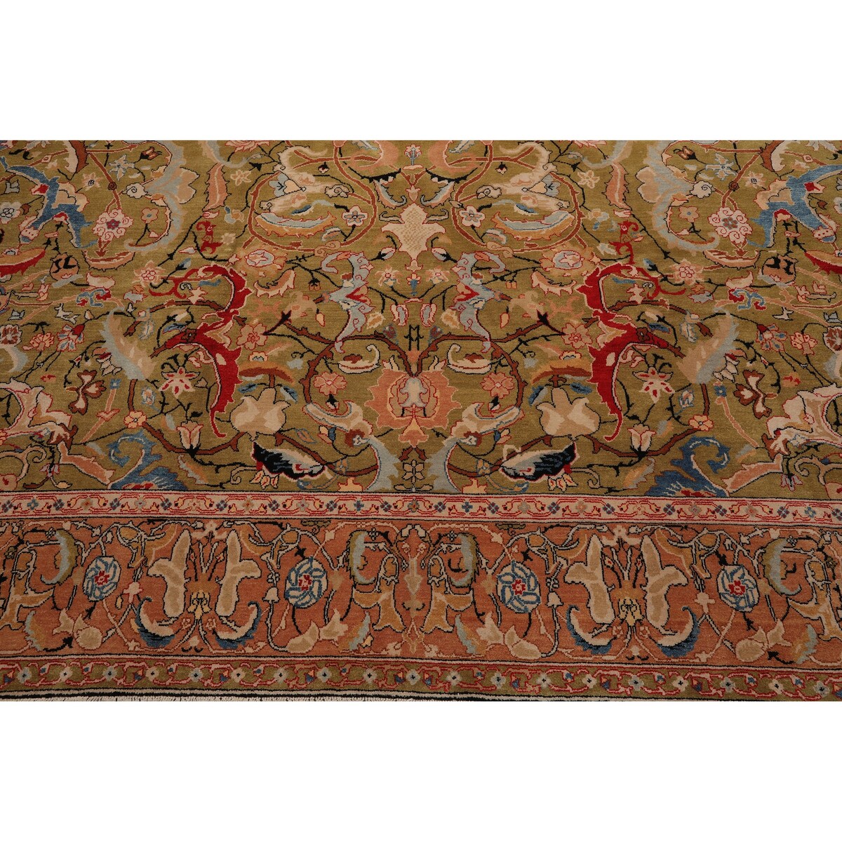 Hand Knotted Superfine 200 KPSI Pistacchio,Rose Oriental Area Rug Wool Traditional Oriental Area Rug (10x14) - 9'9" x 13'9"
