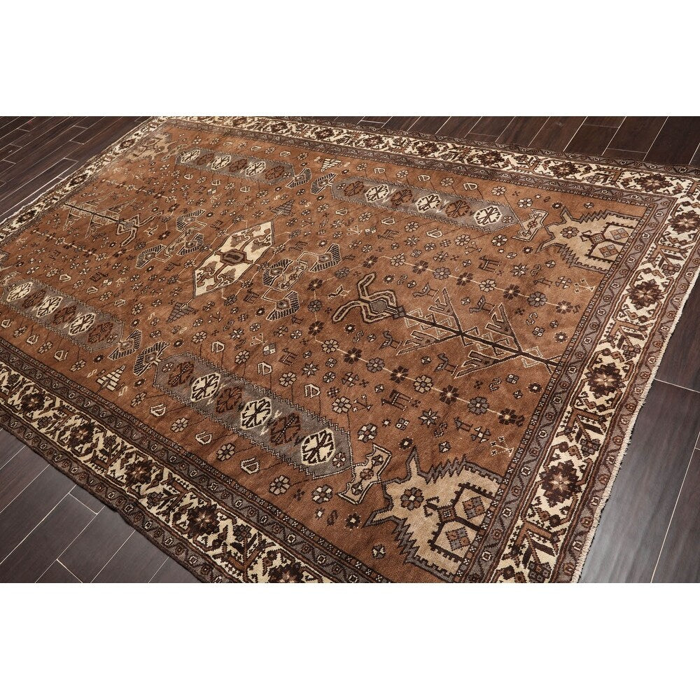 Hand Knotted Superfine Brown Wool Traditional Oriental Area Rug - 6'7 " x 9'1 "''