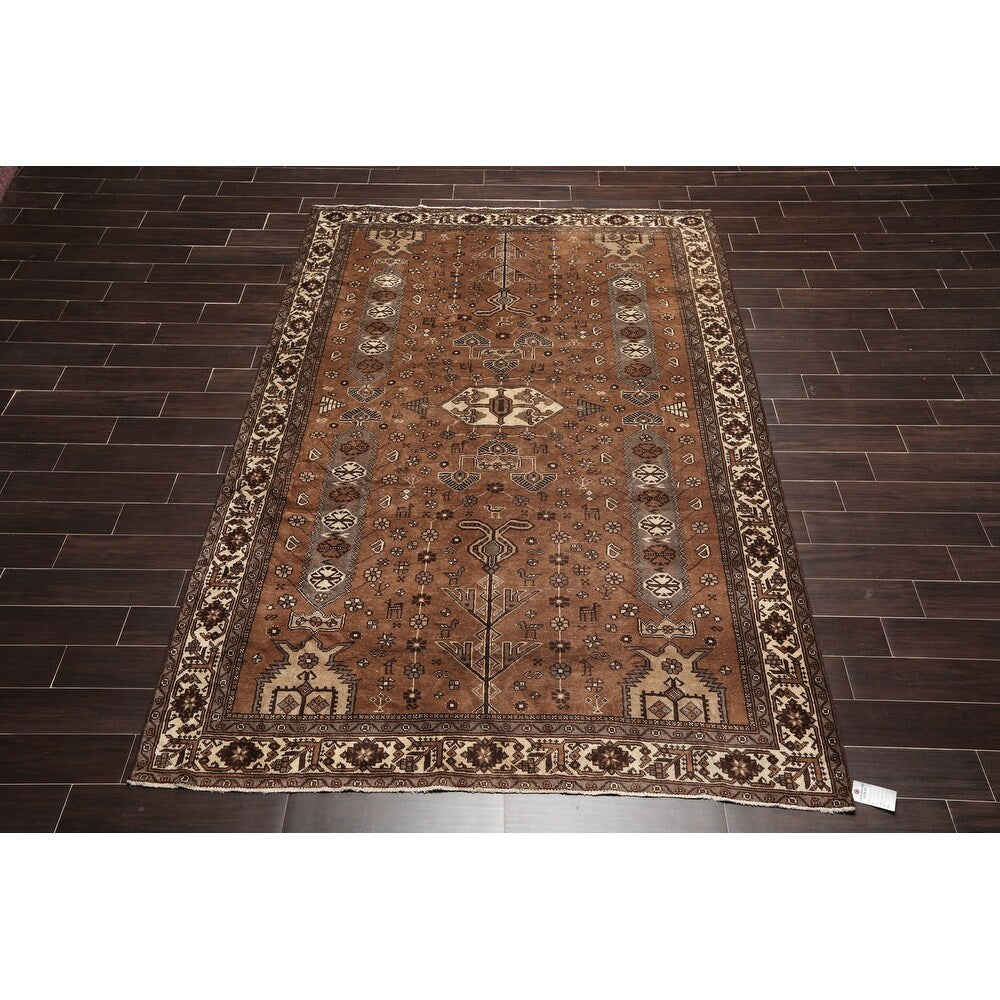 Hand Knotted Superfine Brown Wool Traditional Oriental Area Rug - 6'7 " x 9'1 "''