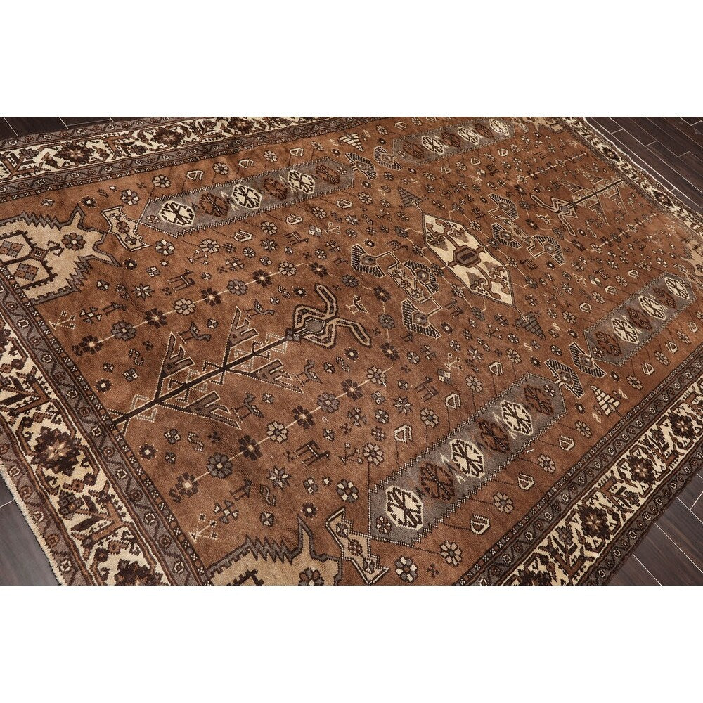 Hand Knotted Superfine Brown Wool Traditional Oriental Area Rug - 6'7 " x 9'1 "''
