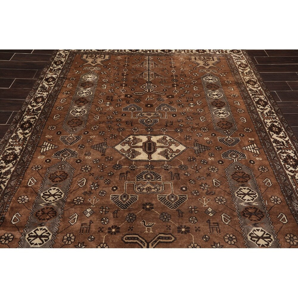 Hand Knotted Superfine Brown Wool Traditional Oriental Area Rug - 6'7 " x 9'1 "''