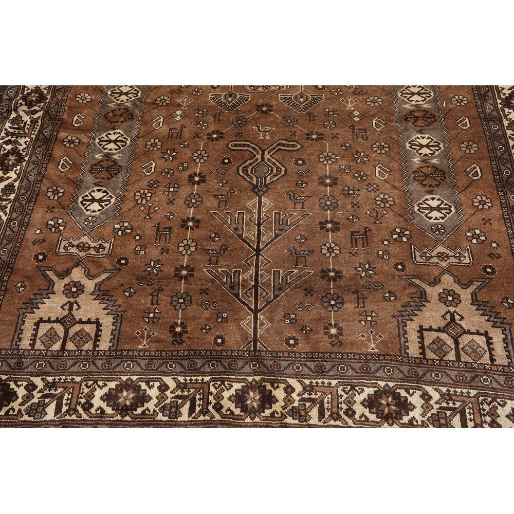 Hand Knotted Superfine Brown Wool Traditional Oriental Area Rug - 6'7 " x 9'1 "''