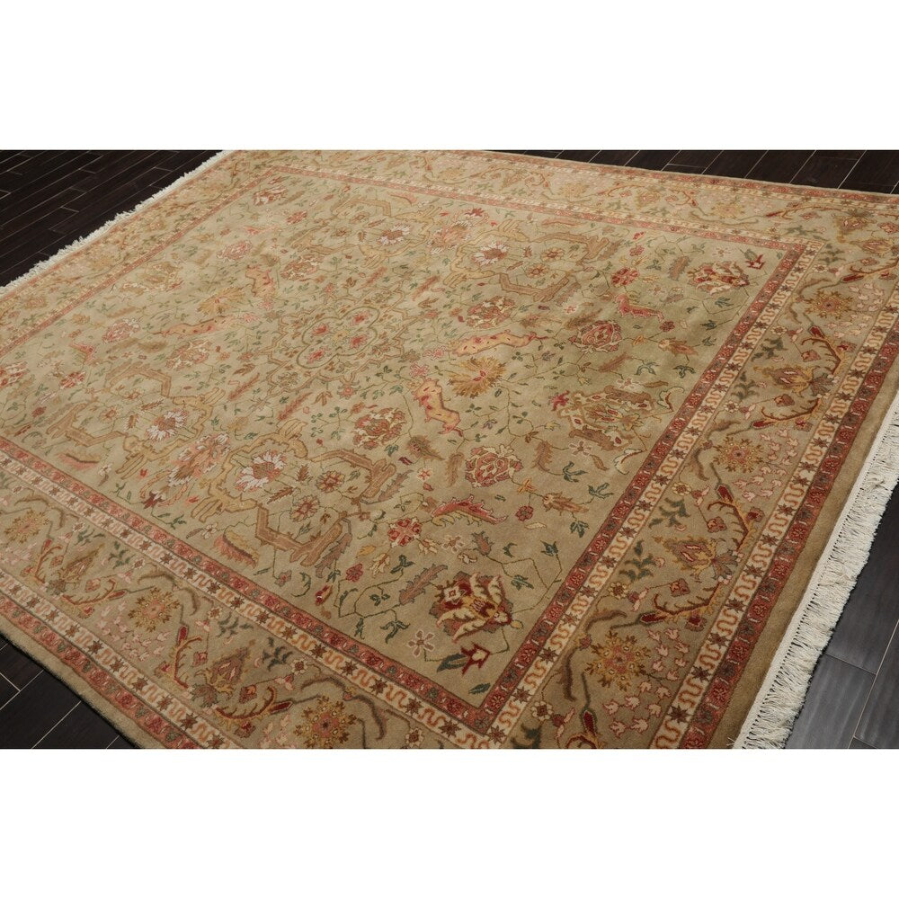 Hand Knotted Tan,Brown Wool Persian Oriental Area Rug (8x10) - 07' 11'' x 09' 11''