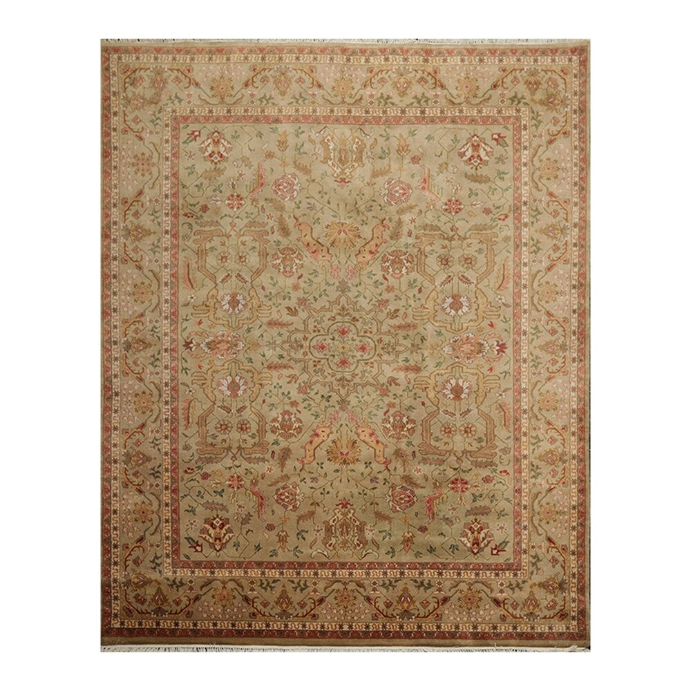 Hand Knotted Tan,Brown Wool Persian Oriental Area Rug (8x10) - 07' 11'' x 09' 11''