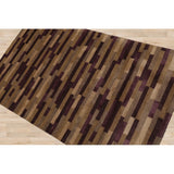 Hand Knotted Tibetan Aubergine Striped Wool & Silk Modern Area Rug - 3' x 5' 2''