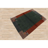 Hand Knotted Tibetan Green Bordered Wool Modern Oriental Area Rug - 4' x 6'