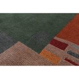 Hand Knotted Tibetan Green Bordered Wool Modern Oriental Area Rug - 4' x 6'