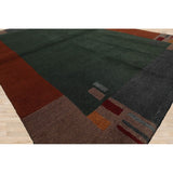 Hand Knotted Tibetan Green Bordered Wool Modern Oriental Area Rug - 4' x 6'