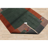 Hand Knotted Tibetan Green Bordered Wool Modern Oriental Area Rug - 4' x 6'