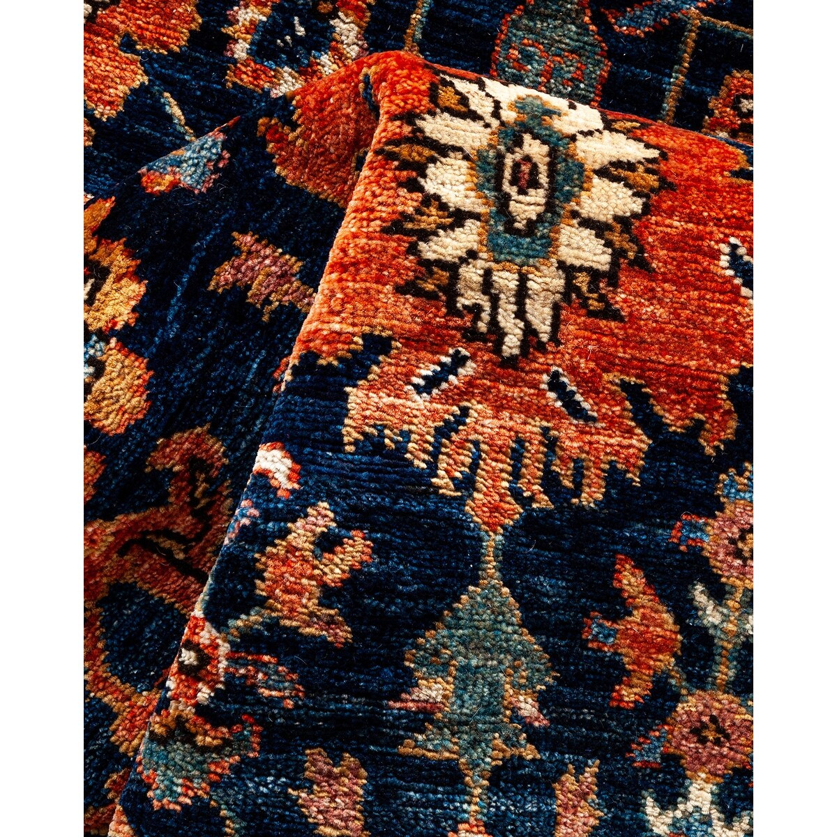 Overton Hand Knotted Wool Vintage Inspired Traditional Serapi Blue Runner Rug - 3' 0" x 16' 6"