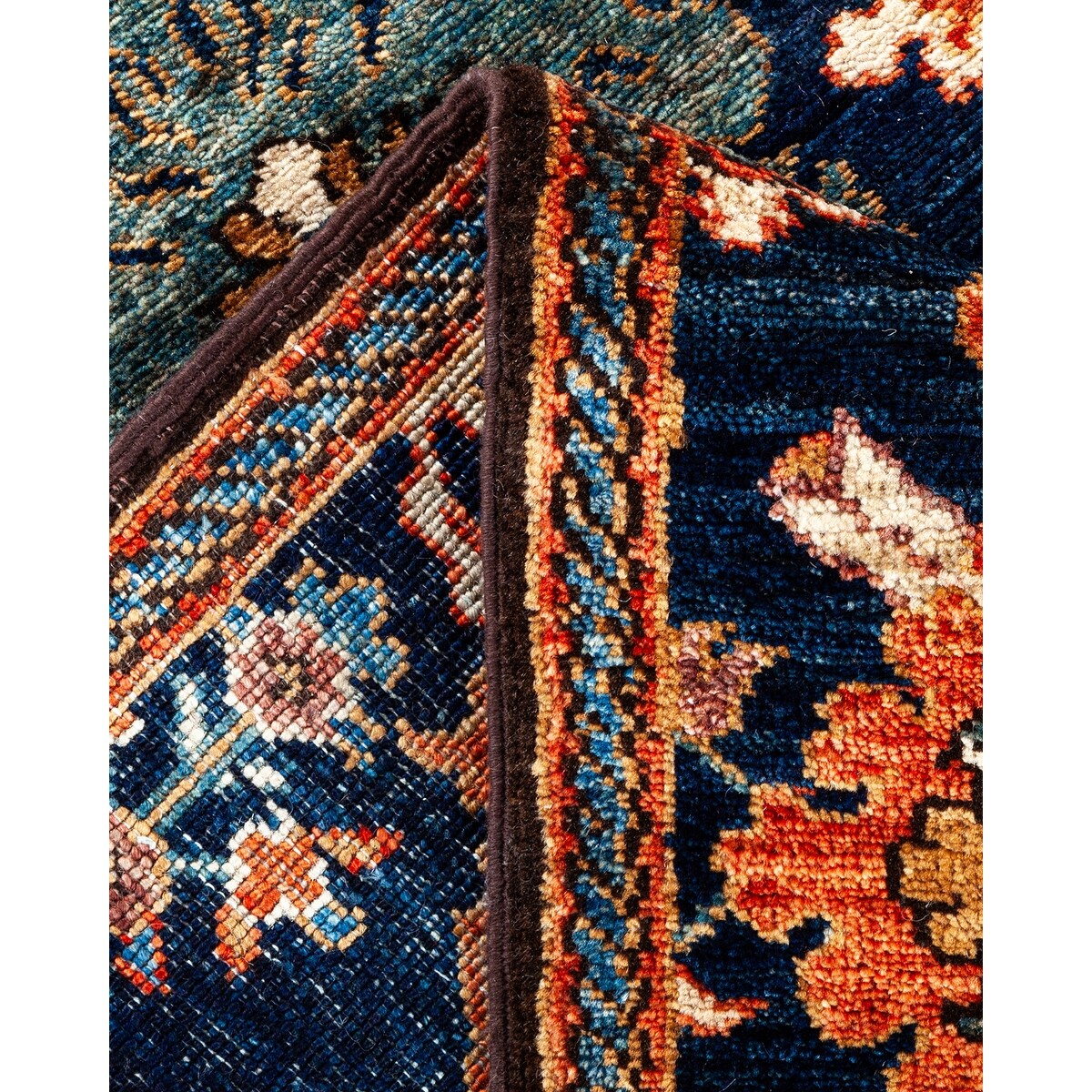 Overton Hand Knotted Wool Vintage Inspired Traditional Serapi Blue Runner Rug - 3' 0" x 16' 6"