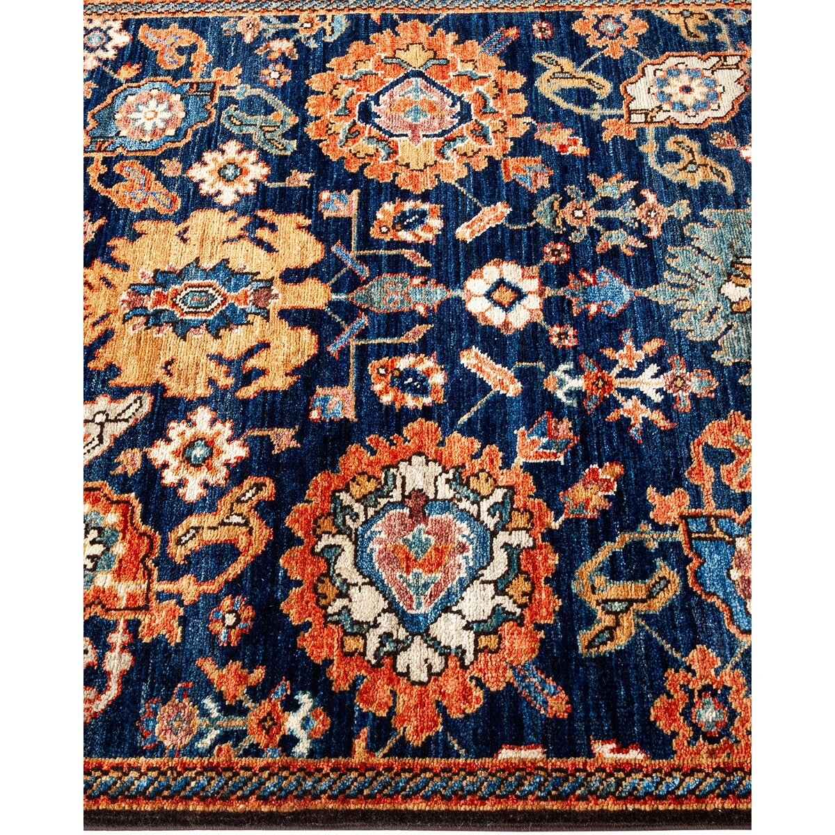 Overton Hand Knotted Wool Vintage Inspired Traditional Serapi Blue Runner Rug - 3' 0" x 16' 6"