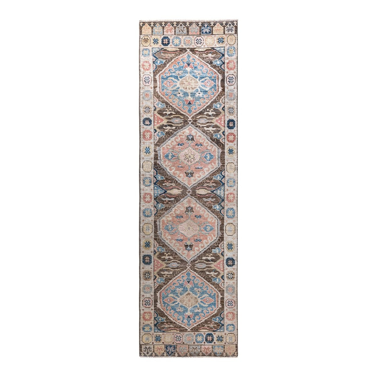 Hand Knotted Traditional Tribal Wool Brown Area Rug - 3' 1" x 8' 0"