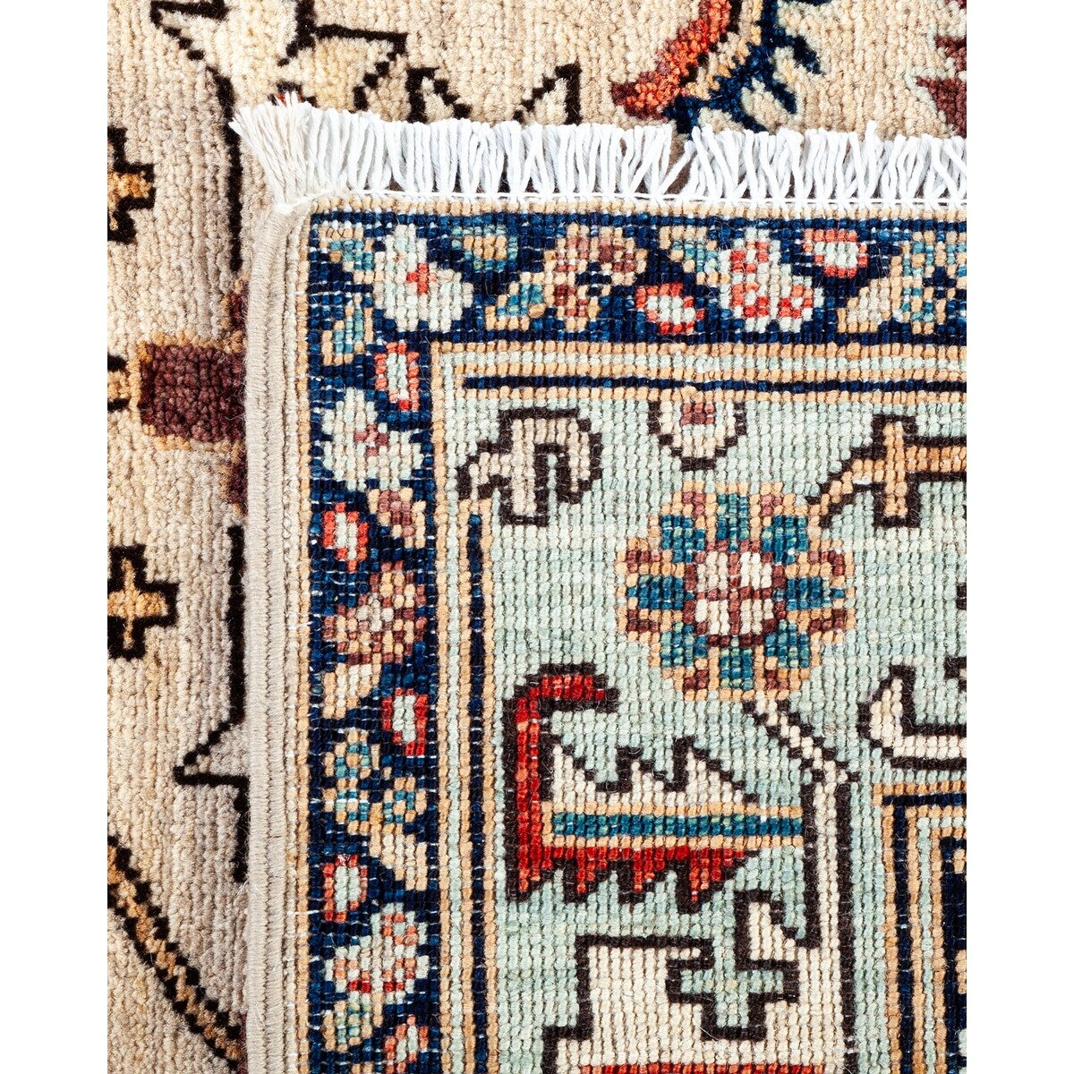 Hand Knotted Traditional Tribal Wool Ivory Area Rug - 4' 1" x 5' 10"