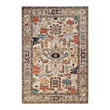 Hand Knotted Traditional Tribal Wool Ivory Area Rug - 4' 1" x 5' 10"