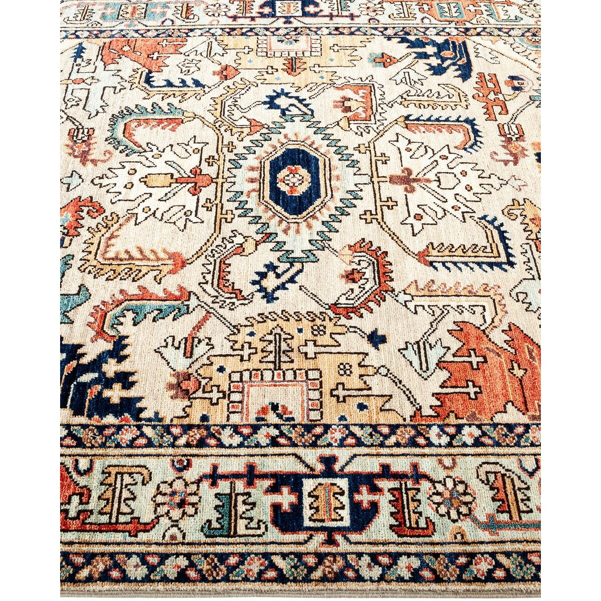 Hand Knotted Traditional Tribal Wool Ivory Area Rug - 4' 1" x 5' 10"