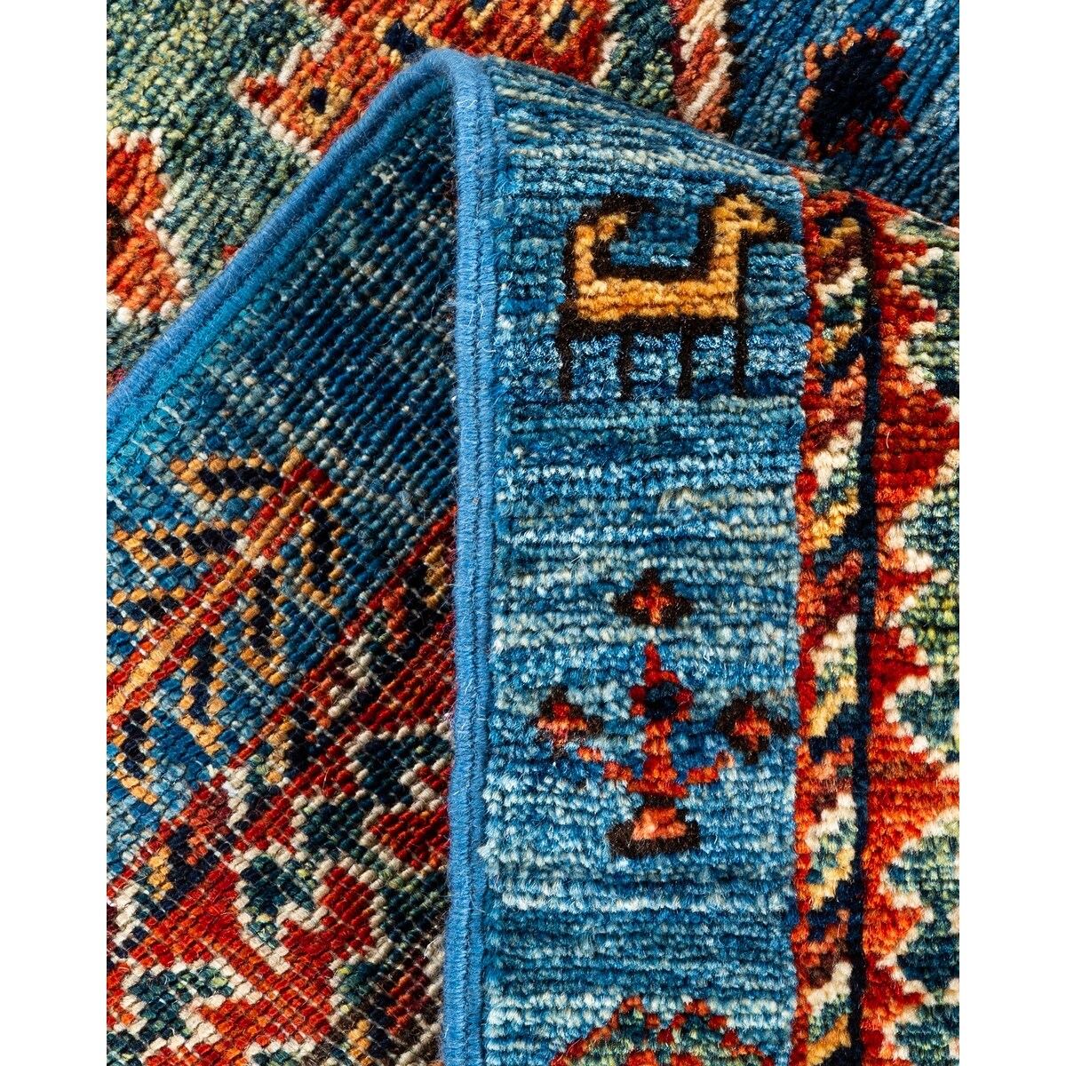 Hand Knotted Traditional Tribal Wool Light Blue Area Rug - 2' 7" x 10' 1"